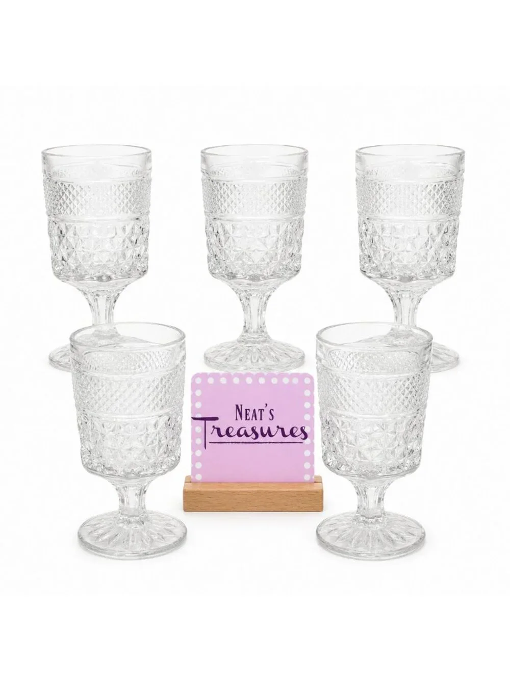 Anchor Hocking WEXFORD Clear Criss-Cross Design Claret Wine 6oz Glasses Set of 5